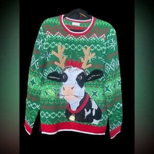 Ugly christmas sweater!  christmas cow with bell